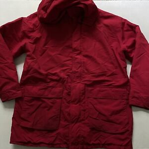 Vintage LANDS END Mens L Red Wool Blanket Lined Hooded Chore Parka Jacket Coat