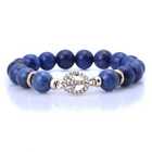Blue Simulated Lapis Lazuli with Gold Plated Spacer Peace Sign Stretchy Bracelet