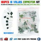 180PCS 18 Values Polyester Film Capacitor Assortment Electrolytic Kit 63-630V
