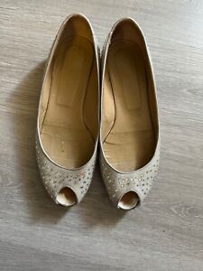 Valentino  Studded Silver Flats Shoes 38.5 Damaged Worn Champagne Open Toe