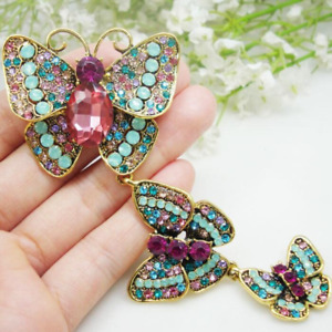 Vintage Butterfly Pendant Woman Brooch Pin Multi-color Rhinestone Crystal