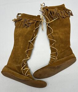Minnetonka Leather Knee High Moccasin Boots Woman Size 10 , Vintage, Made In USA