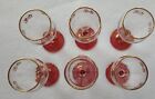 Set of Six Mini  Wine or Port Glasses, Red Glass with Gold Emblems