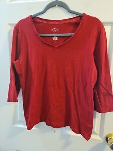 st johns bay Womans 100% Cotton Red Long Sleeved Blouse large PRICED TO SELL