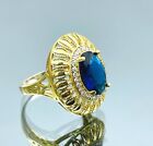 Women Simulated Sapphire Stone 925 Sterling Silver Ring Gold Plated Authentic