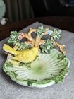 Vintage Norleans Yellow Bird Canary Trinket Dish Porcelain  Leaves Tree Flowers