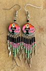 Peruvian Toucan Painted Ceramic Dangle Earrings With Beads Long Hand-crafted