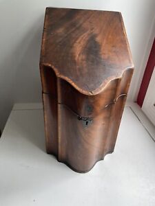 Antique Georgian Tea Knife Wooden Box Serpentine Mahogany Inlaid Desk Storage