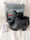 Prada Black ankle leather womens boots booties size 37 6.5 with box