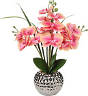New ListingOrchids Artificial Flowers, 20'' Pink Faux Orchid with Silver Vase Fake Phalaeno