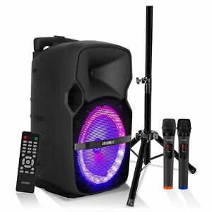 5Core 10 in Speaker PA DJ System Karaoke 2 Mic LED Party BT BOOM Box Stand 400W
