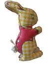 Vintage Stuffed Oil Cloth Yellow Gingham Red Jacket Rabbit Bunny Easter Toy