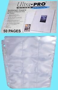 50 ULTRA PRO SILVER 9-POCKET Card Pages Storage Sheets Size 3 Ring Binder Sports