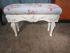 Antique Ornate French Country Shabby Chic White Stool