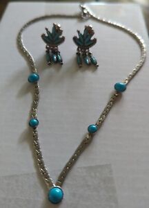 Vintage Sarah Coventry Faux Turquoise Silver Tone Necklace With Earrings