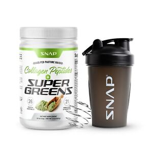 Super Greens Collagen Peptides Powder - Green Superfood Juice and Shaker - 12 oz
