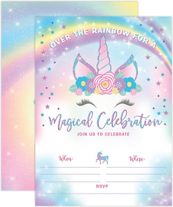 Unicorn Birthday Invitation, Rainbow Unicorn Party Invite 20 Fill in Style