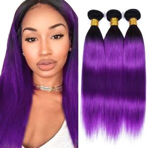 Luxvogue Straight T1B Purple Human Hair Bundles Unprocessed Brazilian Virgin ...