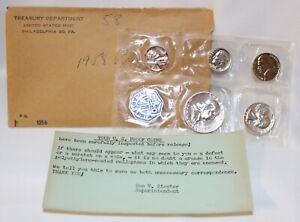1958 US Mint Silver Proof Set 1c-50c In Envelope with Card 3 Silver Coins