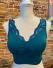 Rhonda Shear Bottle Green Teal Ahh Bra Lace Neckline New Removable Pads