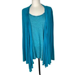 Russ Berens Cardigan Tank Top Set Womens Large Turquoise Cotton Blend As Is