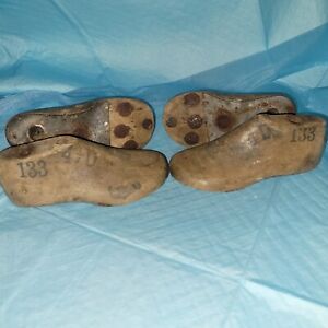 New ListingSHOE MOLD CHILDS WOODEN 2 Pair Antique Primitive Cobbler Shoe Last Form FOLK ART