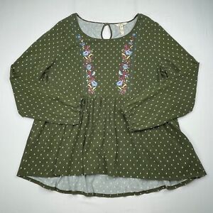 Matilda Jane Through Generations Embroidered Babydoll Top Green Womens XXL FLAW