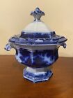 ANTIQUE FLOW BLUE COVERED SAUCE TUREEN