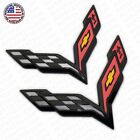 For Corvette C7 2014-2019 Gloss Black Front & Rear Set Cross Flags Emblem Sport (For: 2019 Corvette Grand Sport)