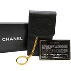 CHANEL CC Logo Cigarette Case Pouch Key Ring Caviar Leather Black France M326