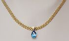 Vintage 18K Yellow Gold Panther Link Necklace with 14K YG Blue Topaz Pendant