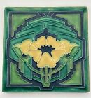 Motawi Tileworks Arts and Crafts Art Deco Poppy Green Tile 5 7/8