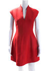 Halston Heritage Womens Cotton V Neck Sleeveless A Line Dress Red Size 0