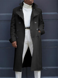 Men Trench Coat Long Jacket Outwear Formal Office Work Casual Overcoat 5XL