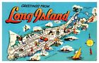 Greetings from Long Island Map New York NY Posted 1967 Vintage View  Postcard
