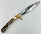 New ListingEstate Chromed Vintage Pinned UNMARKED SOLINGEN Stag Hunting Knife w/ Sheath NR!