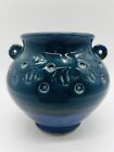 New ListingHandmade Squat Vase Pottery Ceramic Nice Added Detail 2 Handles Blue 5” T Mint