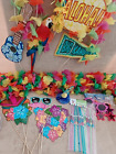 Lot Of 40+ Luau Party Decorations, Leis, Photo Props Straws, Sunglasses,Hawaiian