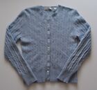 Lord & Taylor XL Blue 2 Ply Cashmere Cardigan Sweater Cable Knit Crewneck Extra