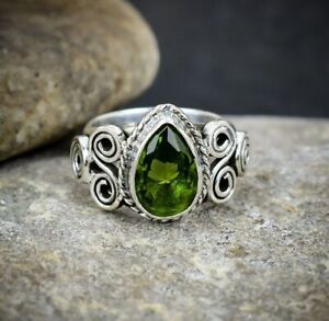 Green Peridot Gemstone 925 Silver Ring Handmade Jewelry Ring All Size