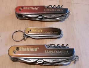 Sheffield Stainless Steel Multi Tool Folding Pocket Knife Lot Of 3 Pre-Owned