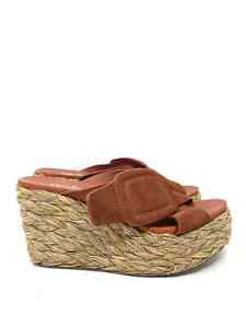 Pedro Garcia Size 6.5 Burnt Orange Buckle(s) Suede Shoes Wedge Sandal
