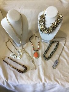 Designer jewelry Lot 7 earth tone gold neutral Chicos J Crew statement necklaces