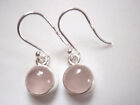 Very Small Rose Quartz 925 Sterling Silver Dangle Earrings Round