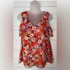 Cabi- Lush Blouse Orange Floral Cold Shoulder Top Style 5352 Size Small