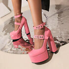 Womens Chunky High Heels Mary Jane Sandals Platform Buckle Strap Round Toe Shoes