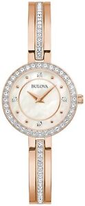 Bulova Women's Quartz Rose Gold Crystal Accents Watch 26MM 98L298