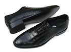 Men Handmade Black Crocodile Texture Leather Formal Dress Shoes mens