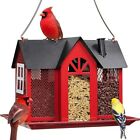 Kingsyard Metal Bird Feeder Patio Large Capacity W/Triple Feeders Station, Red