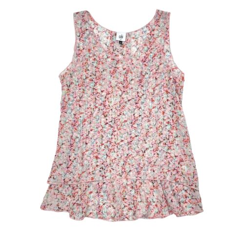 Cabi Bella Floral Tiered Sleeveless Blouse Womens Size Small